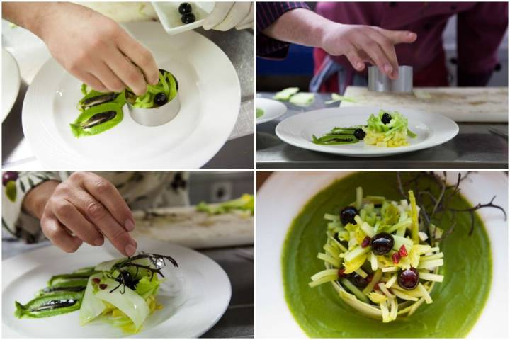 Ensalada de apio con pomada de su troncho y otras verduras de hielo del restaurante Trinkete.