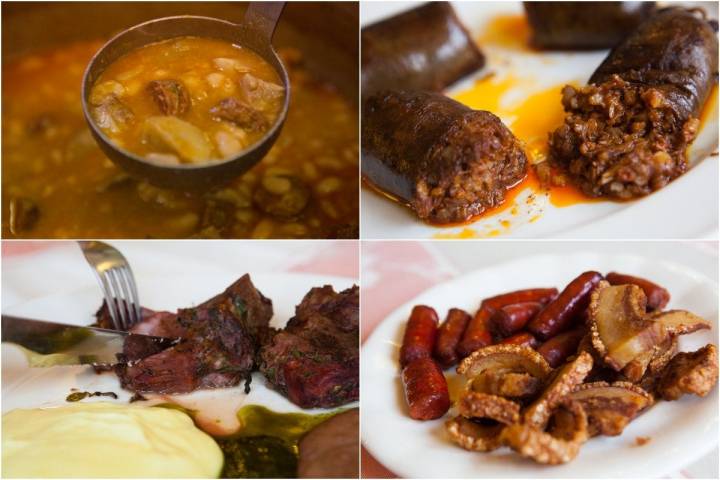 Legumbres, morcilla casera al estilo segoviano, corzo en adobo y los torreznos y chorizos de la matanza.