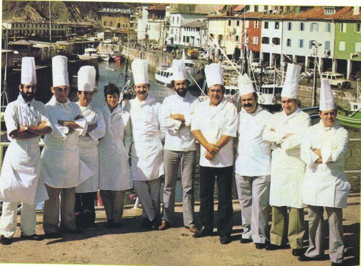 Arguiñano, J.J. Castillo, Arzak, T. Fombellida, Subijana, R. Roteta, P. Kintana, Luis Irizar, Ricardo Idiakez y Xabier Zapirain