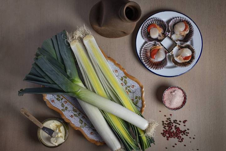 sopa de puerro y vieira ingredientes