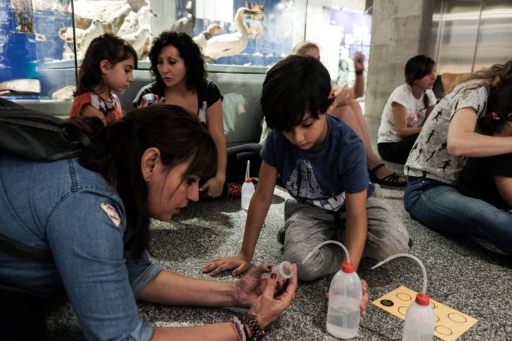 Madre e hijo se concentran para poder realizar con éxito una de las actividades propuestas.