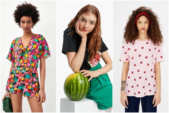 La explosión de color de las frutas siempre sienta bien (Stradivarius y Pull&Bear).