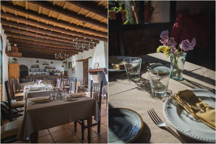 Detalles del restaurante Arrieros en Linares de la Sierra, en el Parque Natural Sierra de Aracena y Picos de Aroche, Huelva.